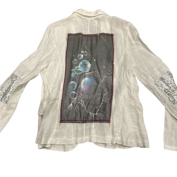 Women's White Linen Jacket VINTAGE CUSTOM - Picture 2 of 2